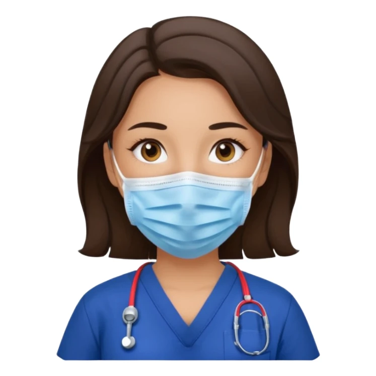 Surgical Face mask on a brunette girl in navy blue scrubs  sticker