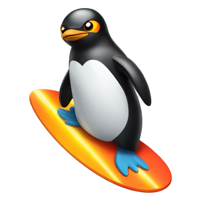 Penguin on flaming surfboard sticker