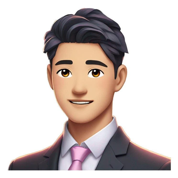 Gorgeous romantic anime style Asian formal modern gentlemanly guy with flowers and blushing face aesthetic trending style outside with colorful gradient colors sticker