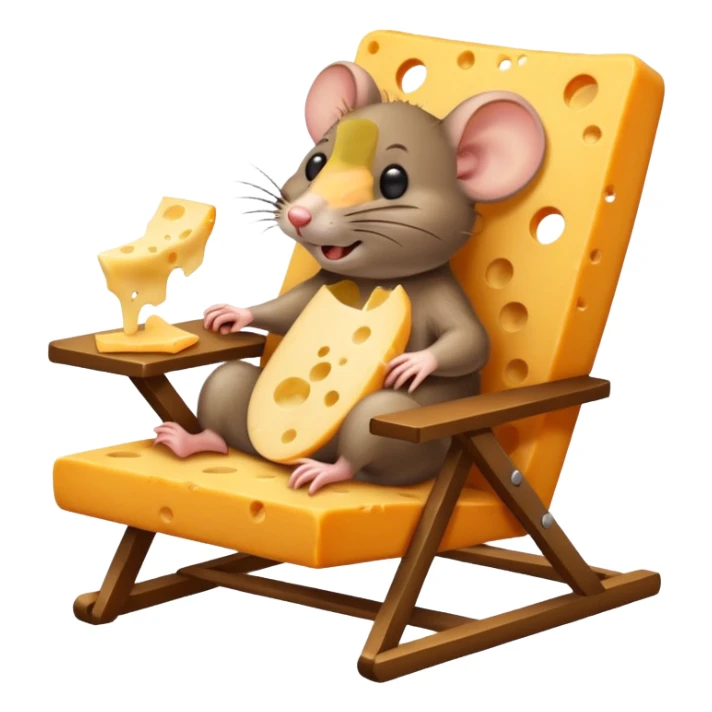 Rat in a lounge chair with a cheese sticker