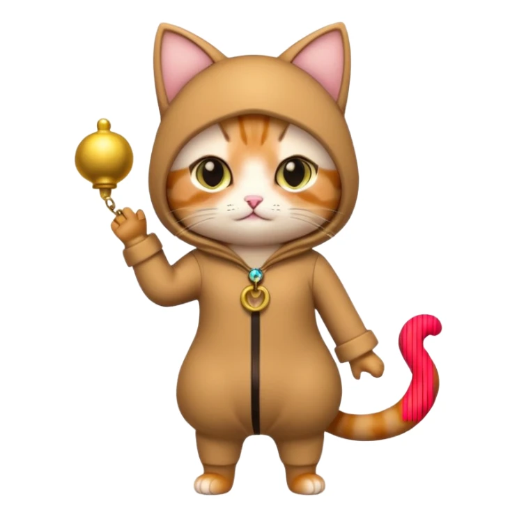 kawaii neko, cute outfit with bell brown cat. suit sticker
