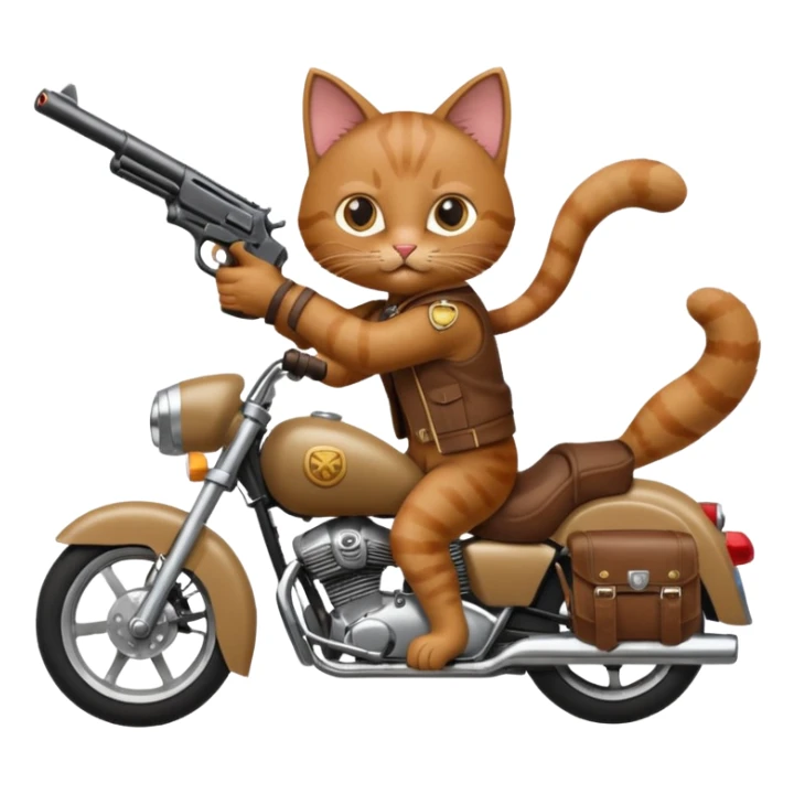 Cat on a mother cycle shooting a gun in the air sticker