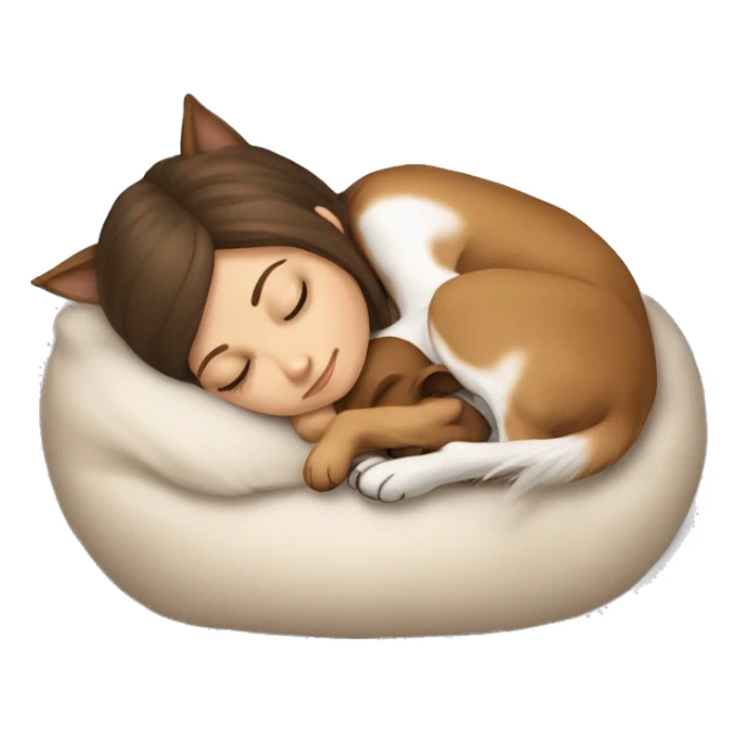 White girl brown hair sleeping with Chihuahua sticker