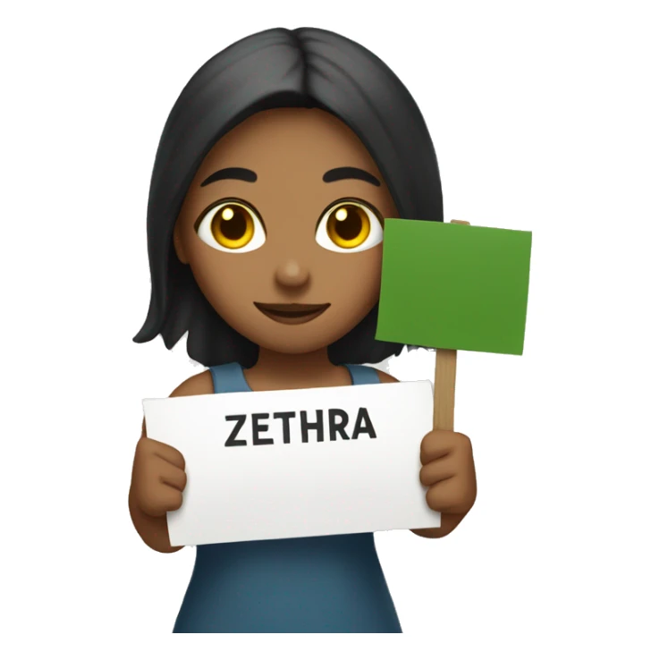 A girl holding sign that says "Zehra" sticker
