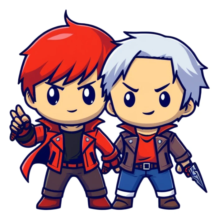 Cute chibi Devil May Cry characters, big heads, small bodies, childlike proportions sticker