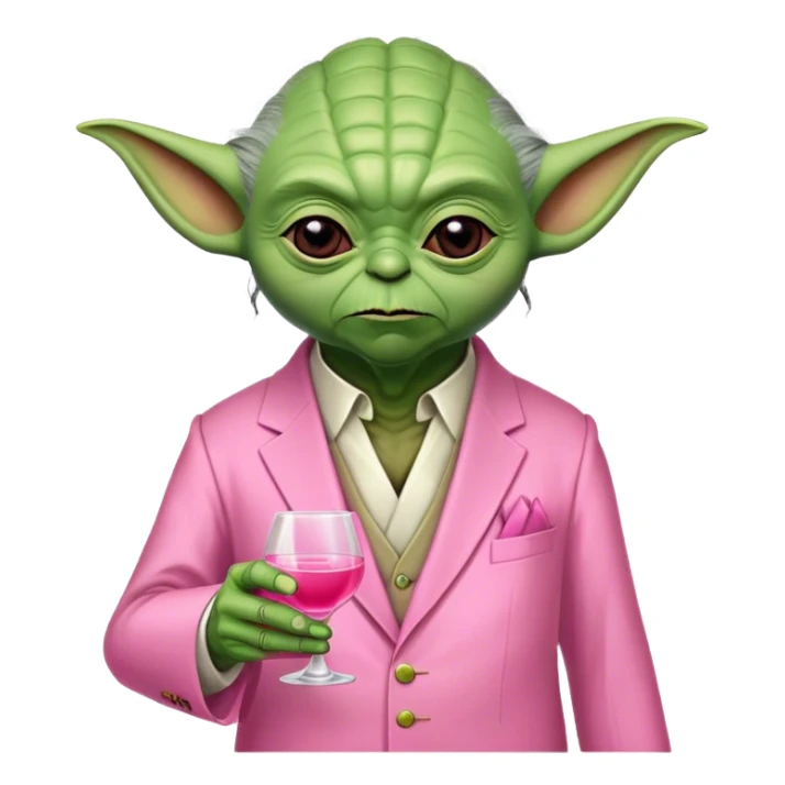 Master Yoda in pink suit holding pink tequila shot sticker