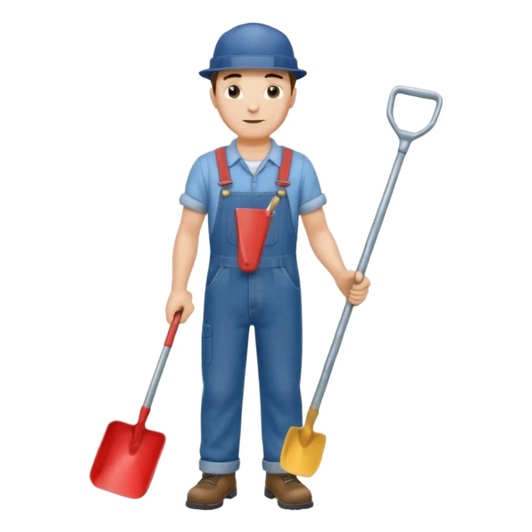 male worker 1950 flat hat and overalls and shovel standing sticker