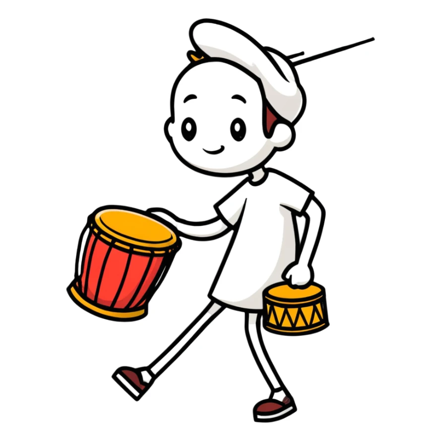 Person walking with a drum making wake up calls at dawn sticker