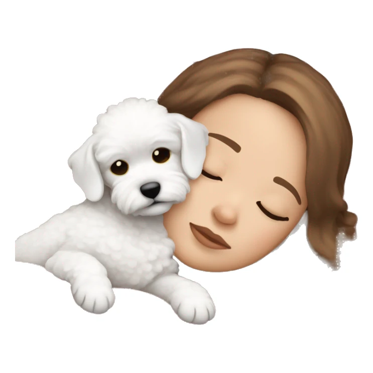 White girl brown hair sleeping with Mini Bichon sticker