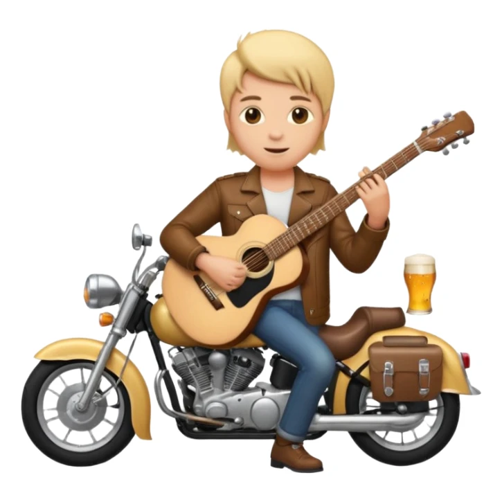 We're creating a quiz for a New Year's Eve team. The idea is that people have to guess which emoji belongs to which person from three emojis. Now it's up to you to make one whole emoji from the following  emojis.  🏍🎸🍻👦 sticker
