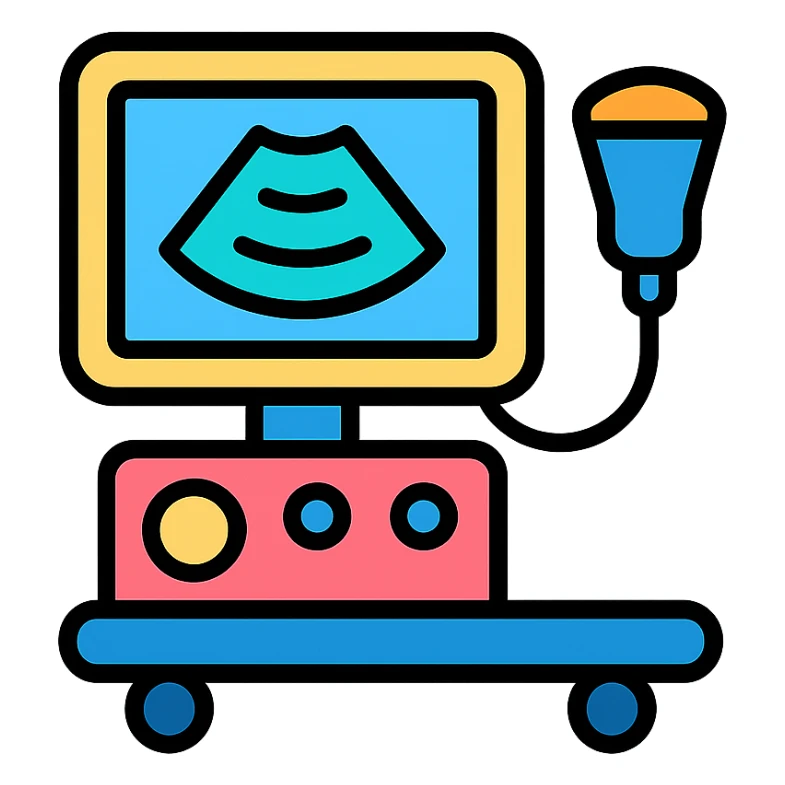 ultrasound machine, color outline icon style, simple and modern look sticker