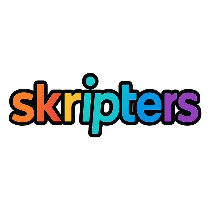 bold, tech-inspired emoji logo featuring the word 'skripters' in a cool, modern font with vibrant colors, playful and creative vibe sticker