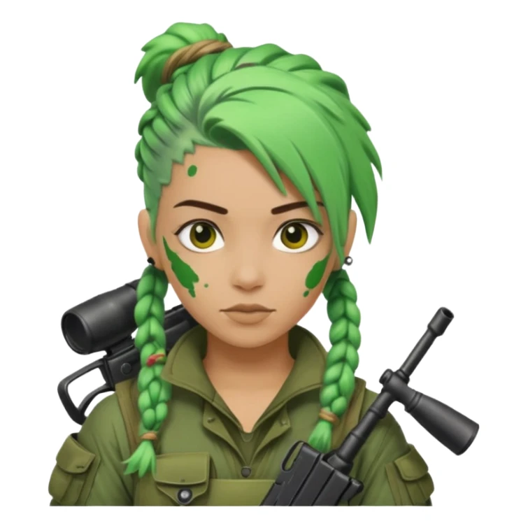 paintball player with geared face braided green hair sticker