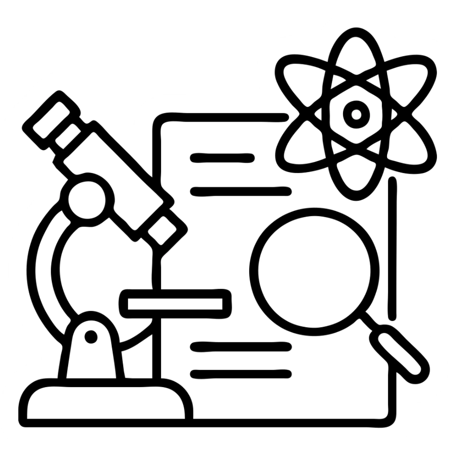 Add a microscope to the scientific research icon, keep it modern, clean, minimal, with no background sticker
