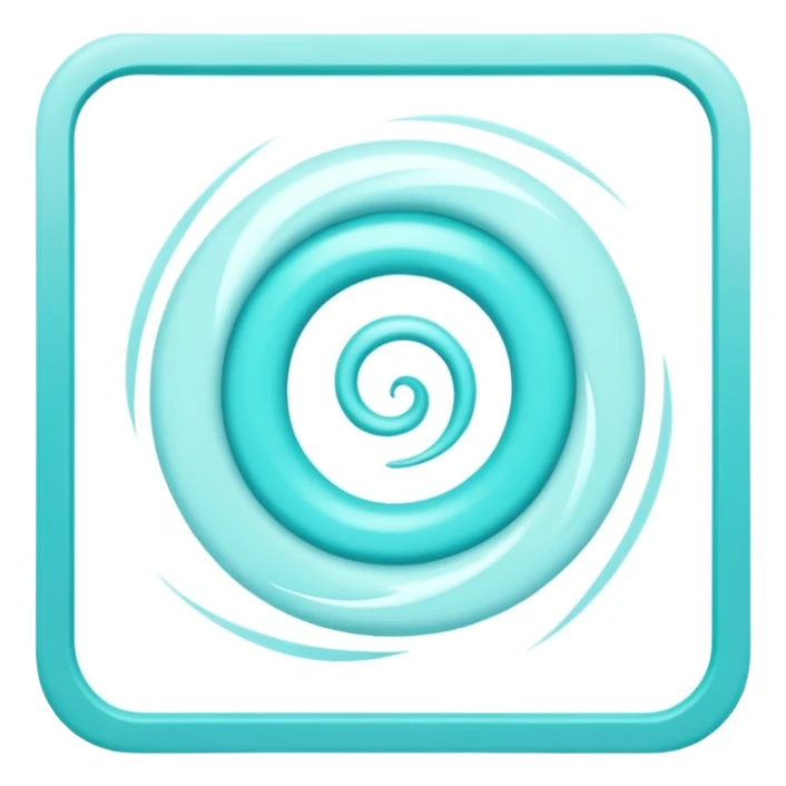 a Tiny compressed Stylized light-turquoise whirlwind symbol inside a pastel white square icon, light turquoise borders sticker