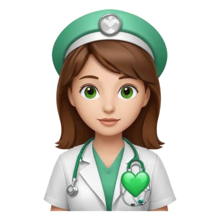 Brown hair Nurse with green heart surround her  sticker