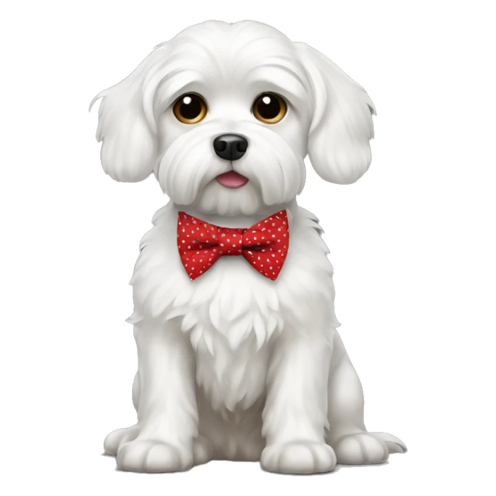 white maltese dog wearing a red with white polka dots tie sticker