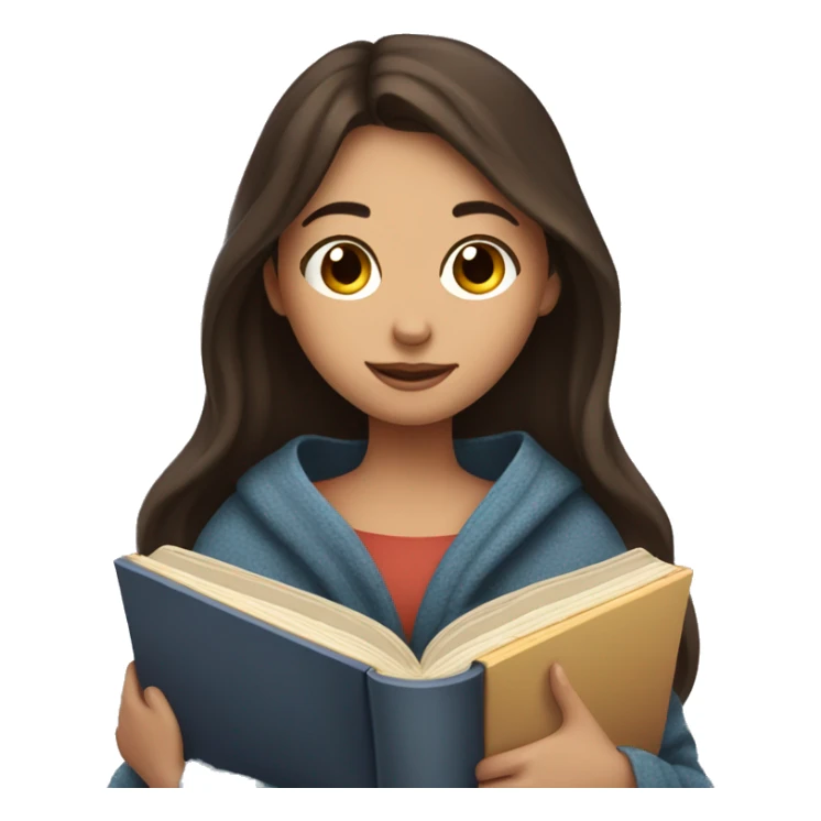beautiful brunette girl hugging a book under a blanket sticker