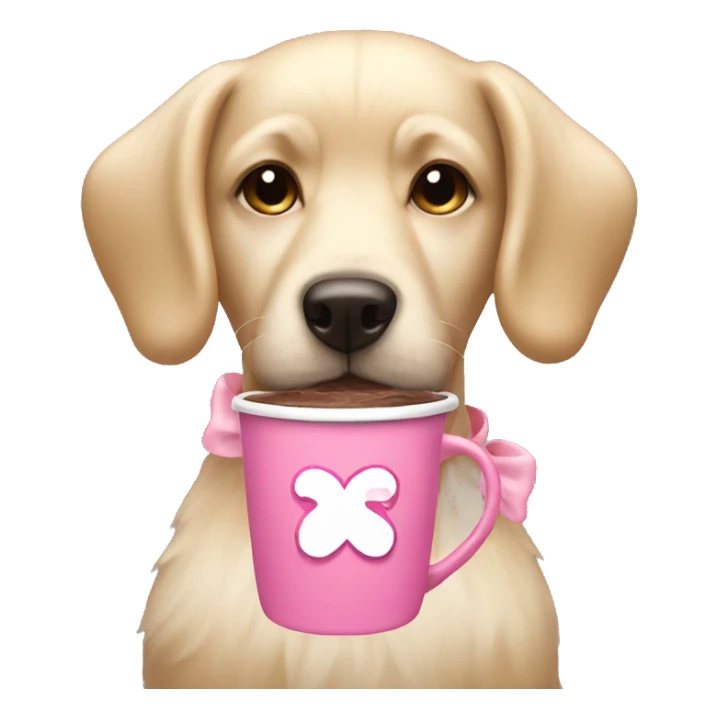 Blonde dog with pink bow holding hot chocolate  sticker