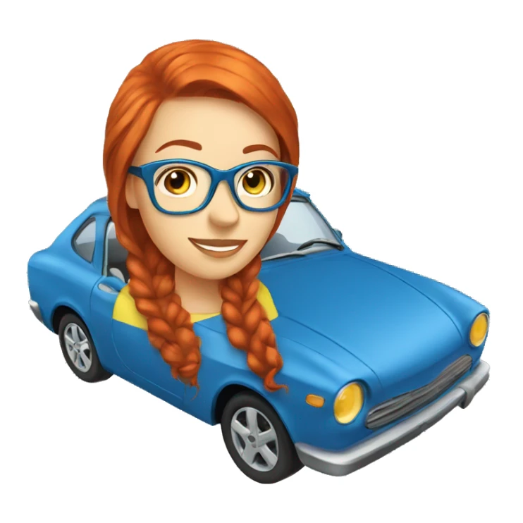 Redhead girl glasses driving blue car  sticker