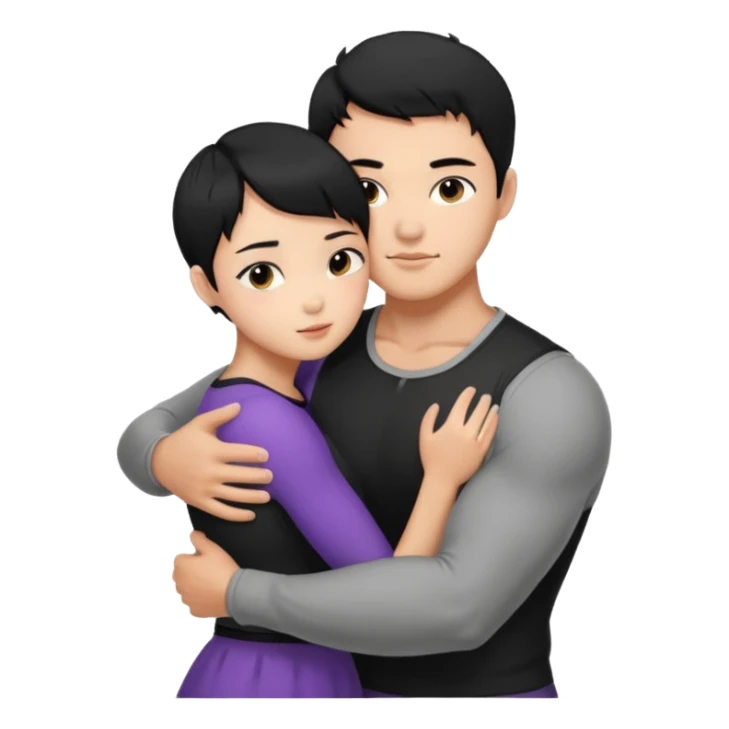 buff korean Man black hair hugging girl with black pixie cut  sticker