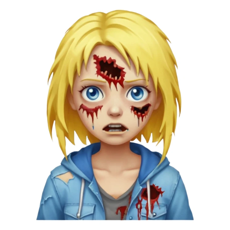 zombie girl yellow hair and blue eyes pixeled light skin sticker