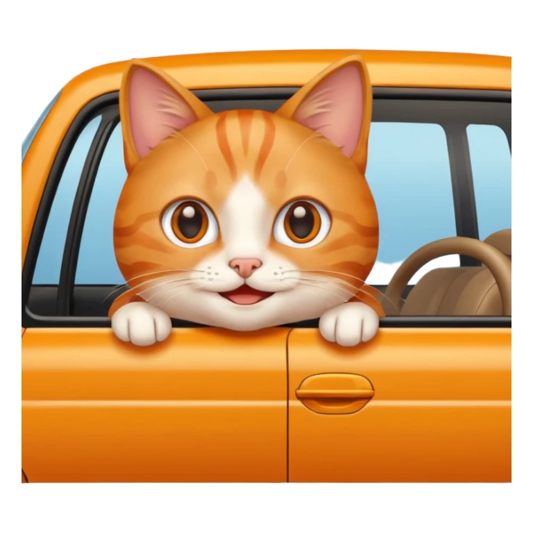 cat sitting in a car, emoji style sticker