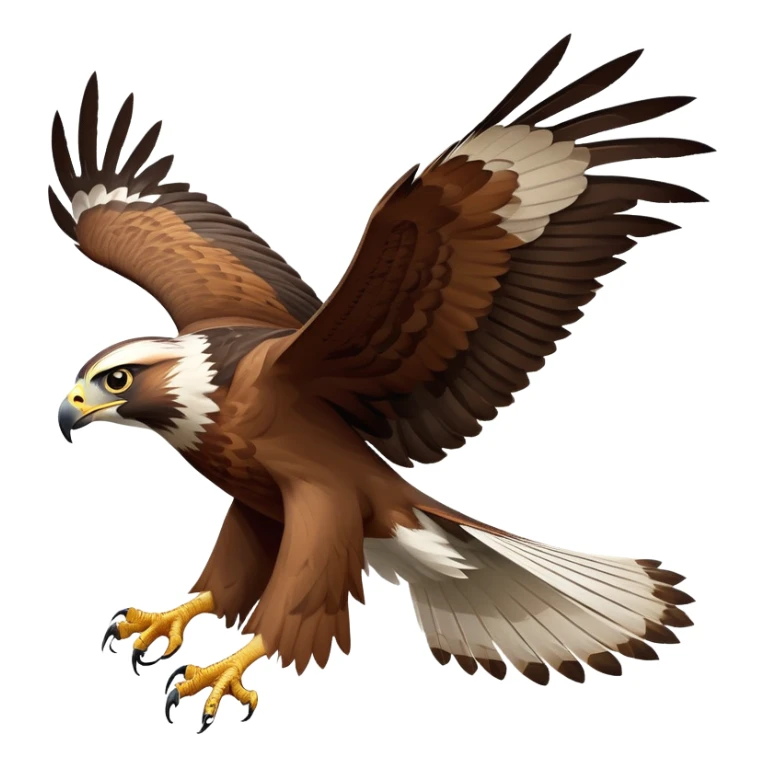 cinematic-hawk-realistic-full-body-hunting-emoji,-powerful-brown-and-white-feathered-frame-gliding-over-a-vast-landscape,-sharp-hooked-beak-partially-open,-intelligent-eyes-focused-intensely-on-the-ground-below,-strong-talons-flexing-in-anticipation,-broad-wings-catching-the-wind-with-effortless-grace,-simplified-yet-realistic-focused-features,-highly-detailed,-glowing-with-a-bold-determined-light sticker