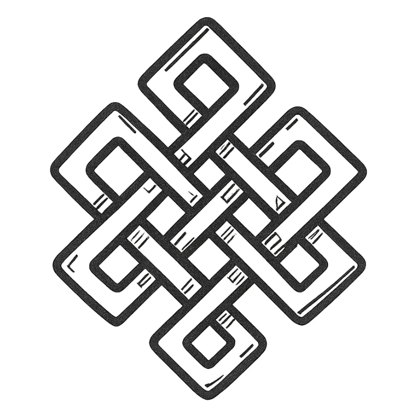 karma symbol, endless knot with intricate interwoven lines, spiritual theme, metallic blue style, icon-like and balanced composition, no background sticker