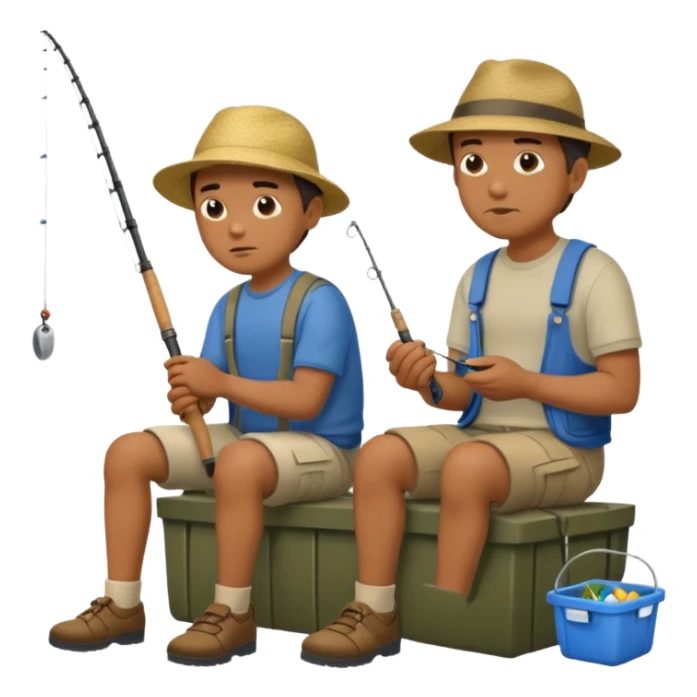 Father and son fishing, sitting bored sticker
