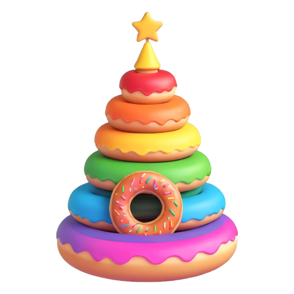 A Christmas tree in rainbow colors with an empty middle like a donut sticker