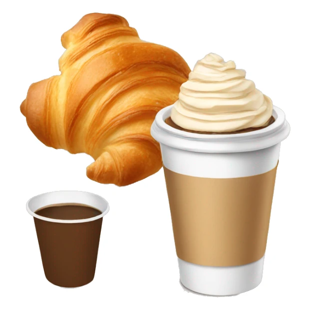 Disposable cup with cappuccino and croissant sticker