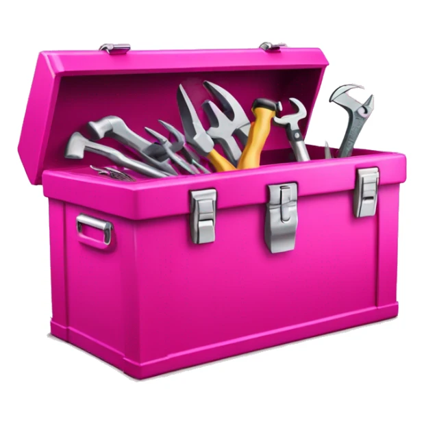 Realistic metallic hot pink tool box with top open and tools inside of it isolated.  sticker