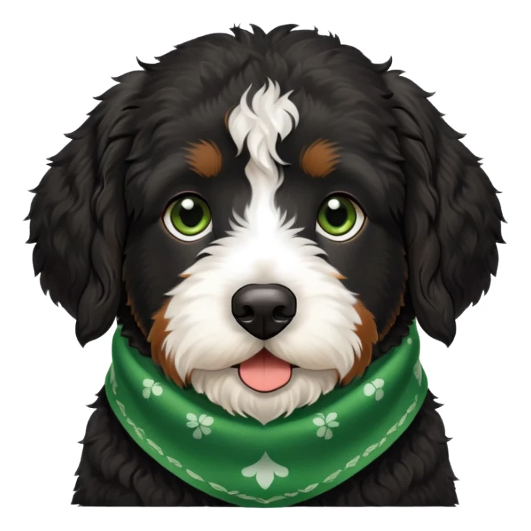 black Berenedoodle dog with a green bandana around its neck sticker