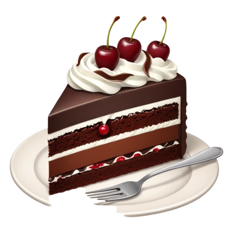 black forest gateau slice with fork and plate sticker