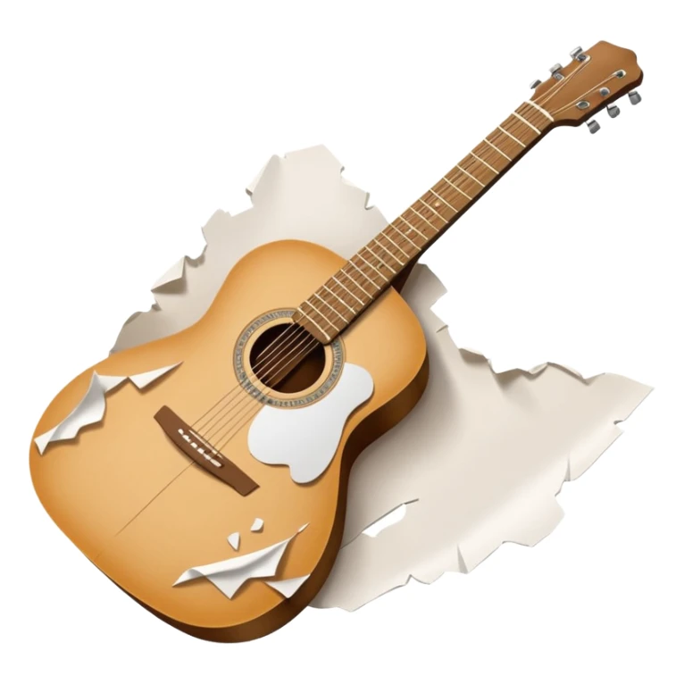 paper acoustic guitar with white paper tears & rips across it sticker