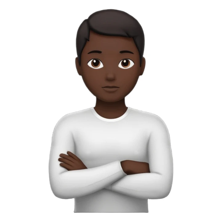 Minimalist human silhouette, upper body only, arms crossed, no facial features, solid dark shape, flat icon style, centered, transparent background sticker