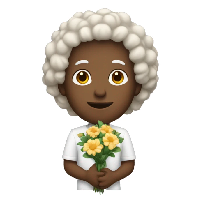 White man with curly hair holding flowers  sticker