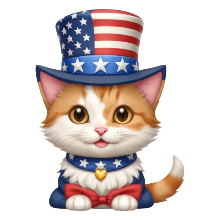 happy kitten wearing an american flag top hat sticker