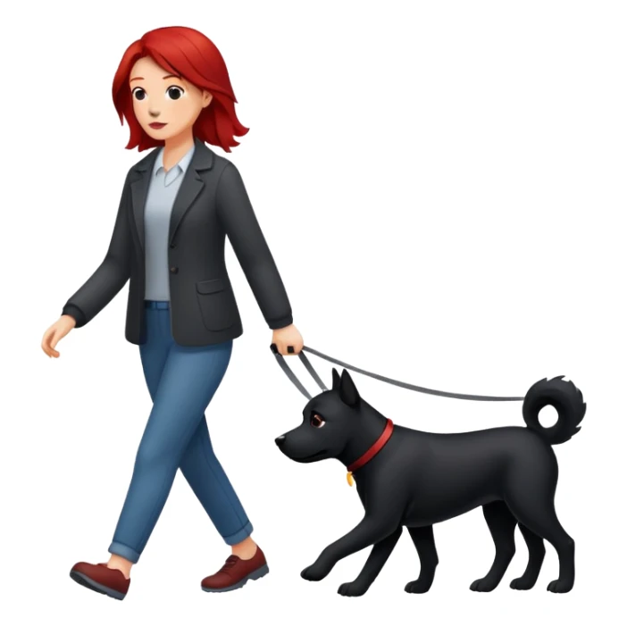 white redhair woman walking black dog emoji sticker