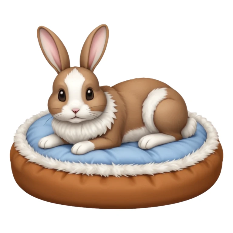 white pet bed with rabbit in it brown an white rabbit sticker