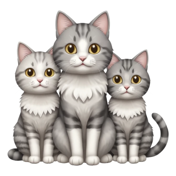 a fluffy grey and white cat sitting with 2 other cats sticker