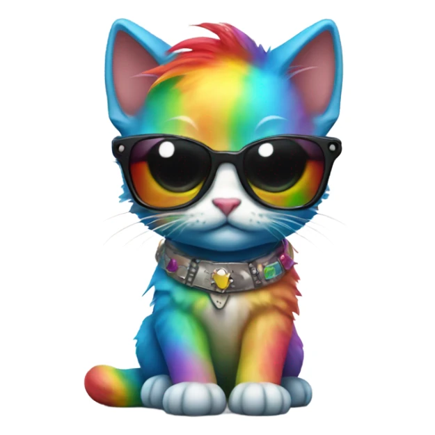 A cute rainbow kitten with a mohawk and sunglasses sticker