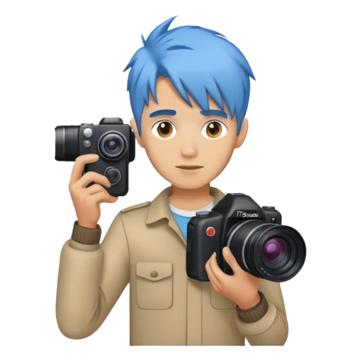 blue hair full body man with camera standing sticker