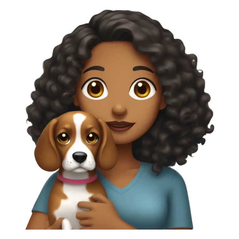a brown girl with black curly hair holding a beagle sticker