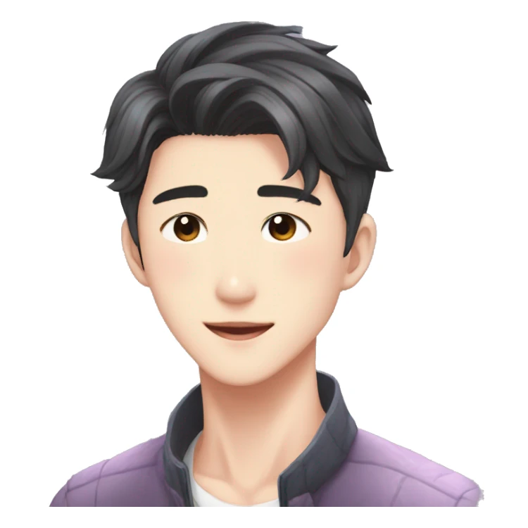 Gorgeous bright sparkly romantic Asian anime gentle man with blushing face aesthetic trending style outside sticker