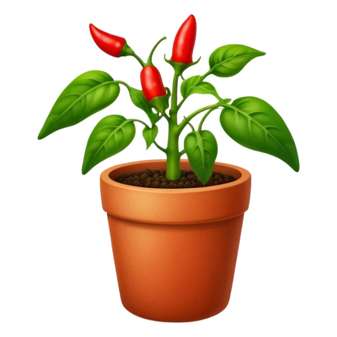 Potted green pepper plant with small red peppers growing on it sticker