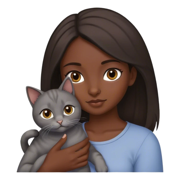 Dark Brown hair girl holding a grey cat sticker