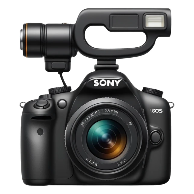 Simple camera design with 'Sony' written on the front, minimal details, compact DSLR camera sticker