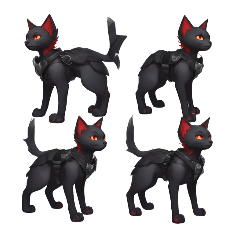 cool edgy elegant beautiful black punk red ethereal fantasy emo pretty nargacuga-bat-cat-Fakemon collar harness pouch warrior full body sticker
